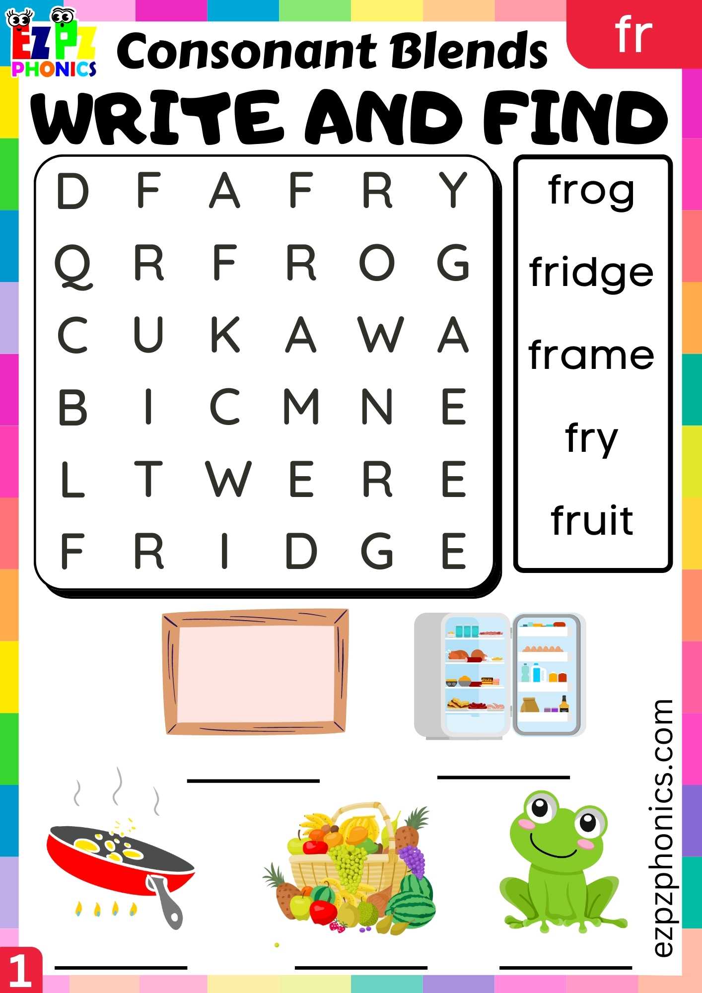 Group1 FR Words Write And Find Phonics Consonant Blends Worksheet